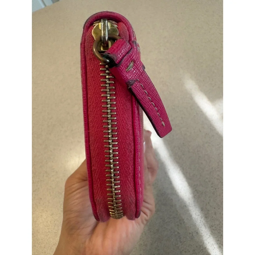 Dooney‎ & Bourke Hot Pink Saffiano Zip Around Wallet Leather Continental Wallet